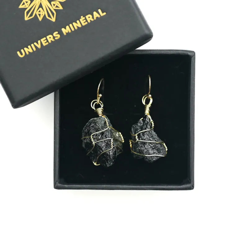 Boucles d'oreilles en Tourmaline noire brute