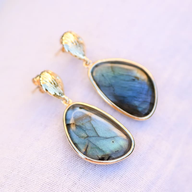 Boucles d'oreilles Labradorite Coquillage