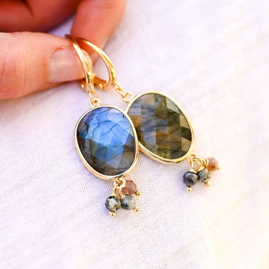 Boucles d'oreilles Labradorite pendantes