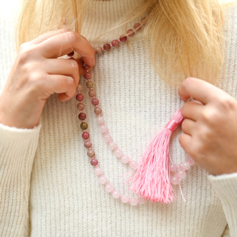 Mala Quartz Rose et Rhodonite