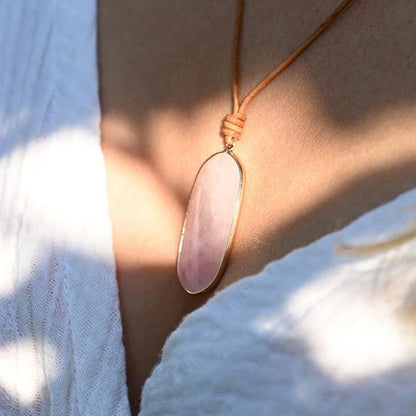 Collier Quartz Rose cuir