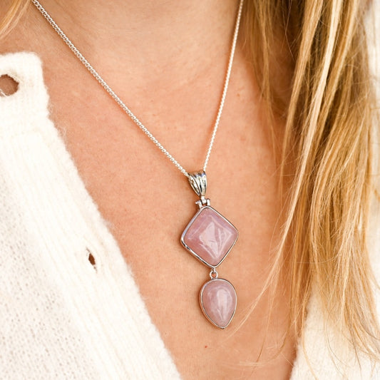 Pendentif Quartz Rose Argenté