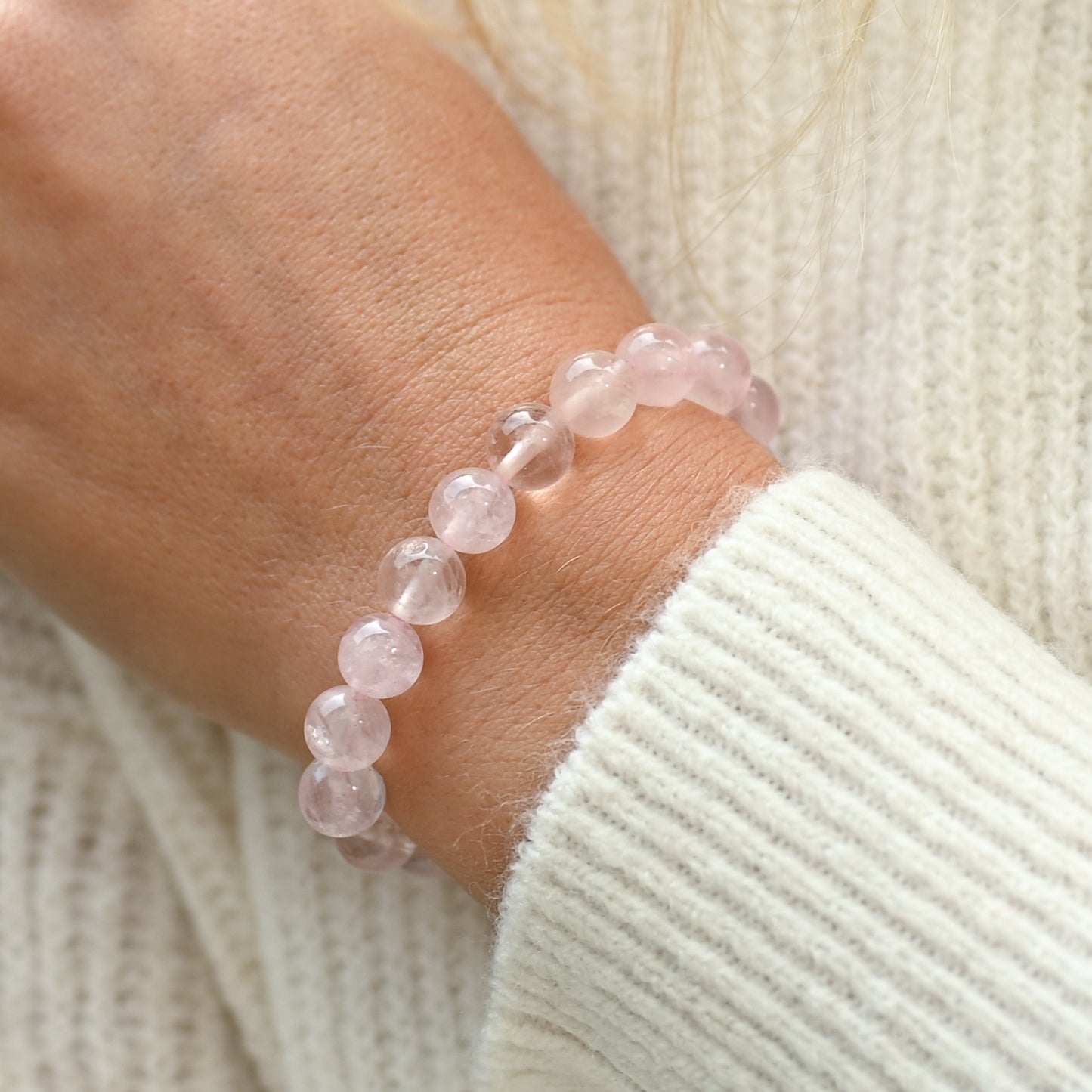 Bracelet en perles de quartz rose 8mm