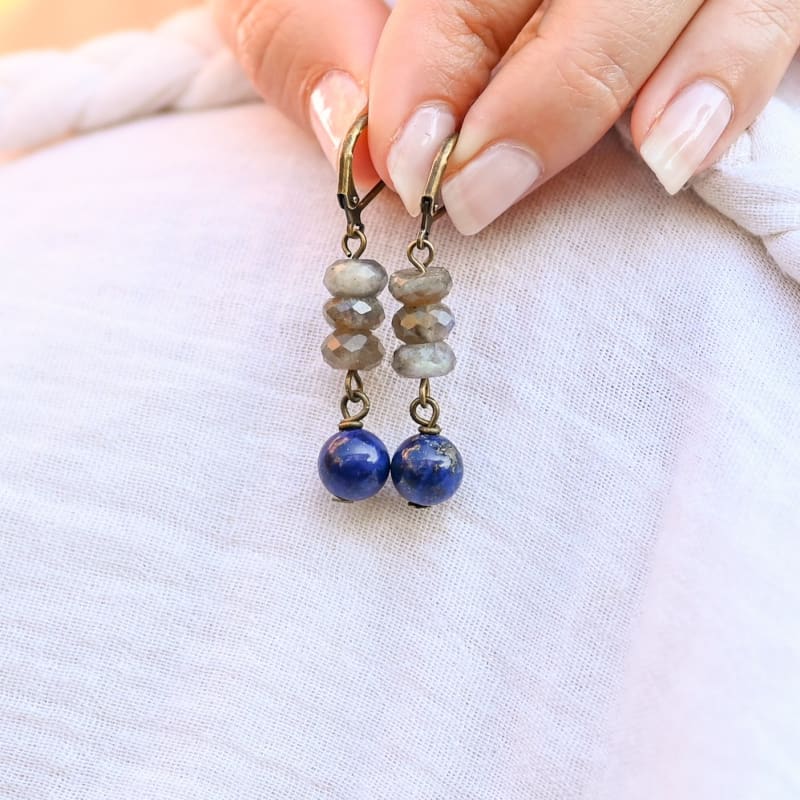 Boucles d'oreilles Lapis Lazuli et Labradorite | Grossiste Bijoux