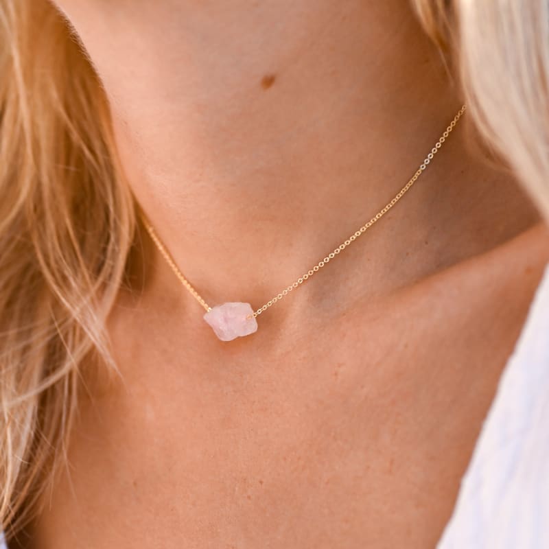 Collier Quartz Rose "Brut" | Grossiste Pierre Naturelle